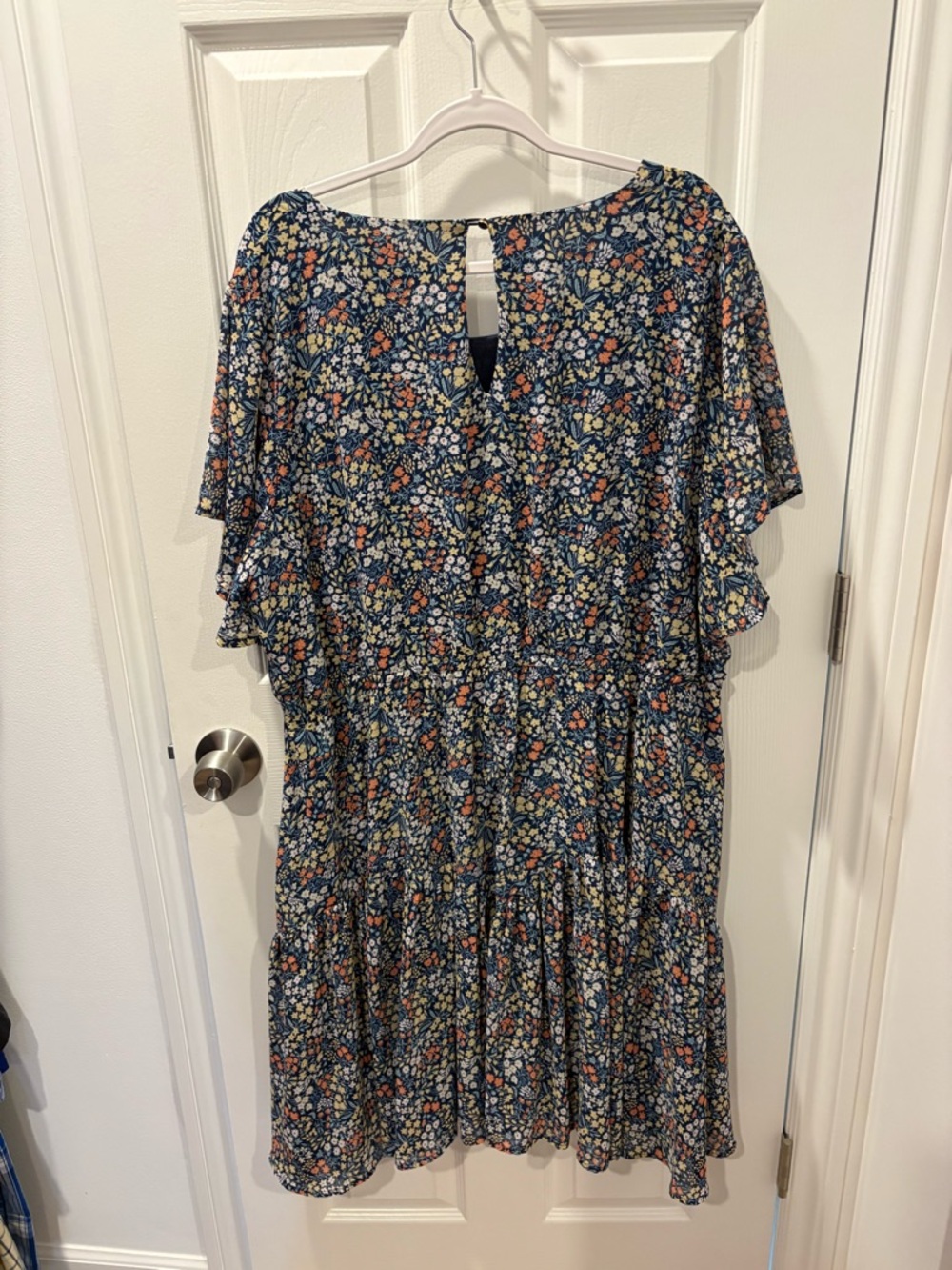 Nemidor Navy Yellow Boho Midi Chiffon Print Floral Dress with Ruffle Sleeve (24) - Picture 4 of 5